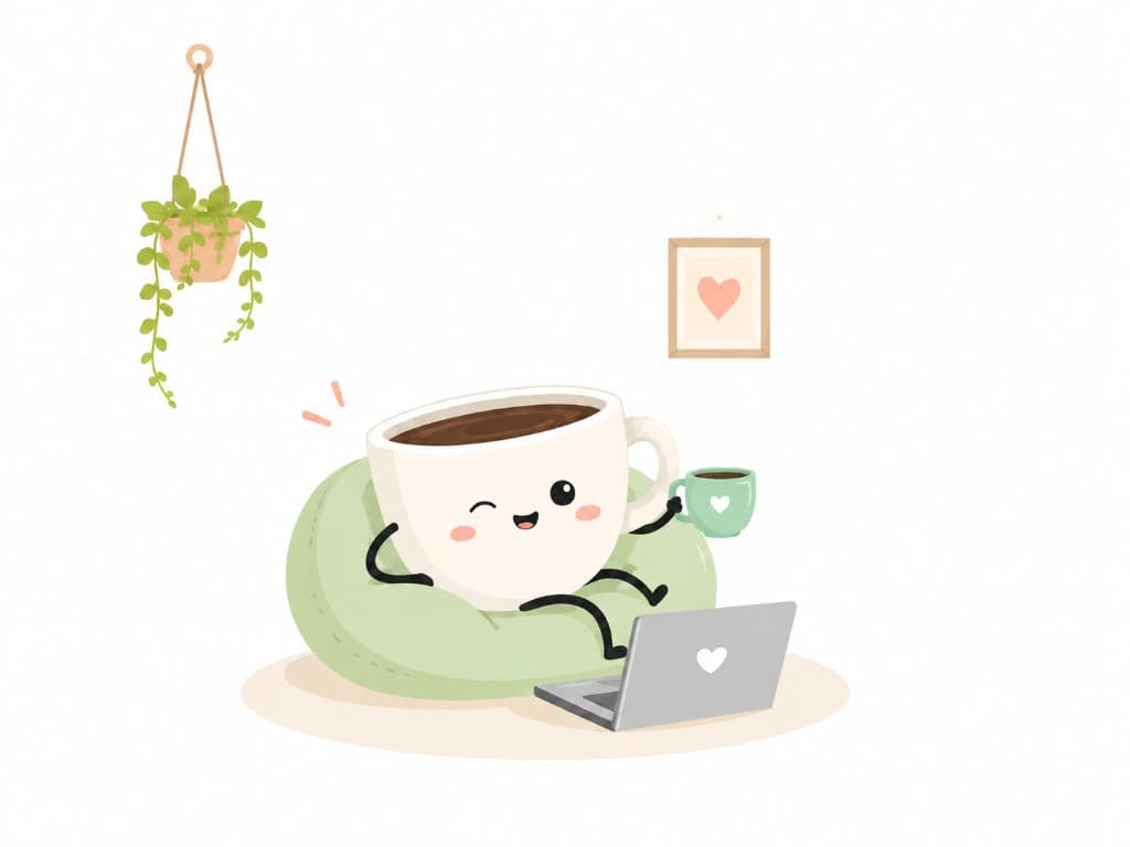 Cozy coffee cup working on a laptop